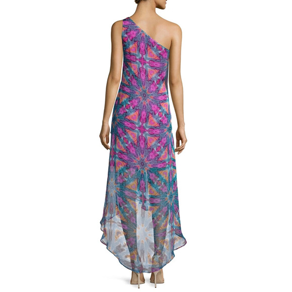 NWT Laundry By Shelli Segal One Shoulder High Low A-Line Dress Green/Purple 6 - Picture 2 of 5